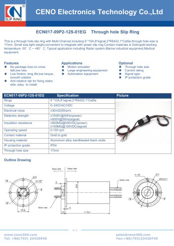 CENO Signal slip ring with through hole 17mm ECN017-09P2-12S-01EG