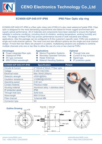 CENO Slip ring fiber optic channel combine power channel ECN000-02P-04S-01F-IP66