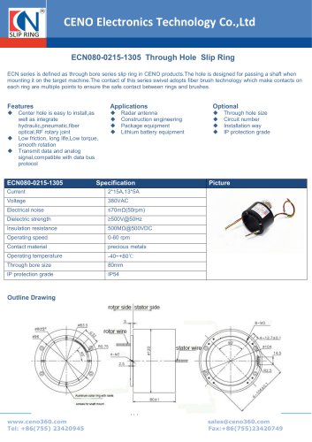 CENO Through bore slip ring 80mm hole ECN080-0215-1305