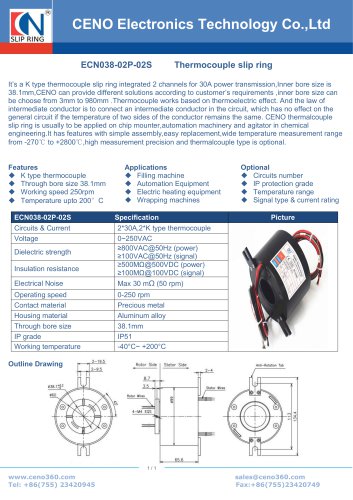 Through bore collector with K type thermocouple signal ECN038-02P-02S