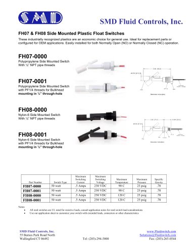 FH07 & FH08 - Plastic Side Mount Float Switches