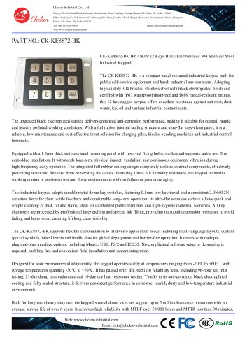 Waterproof 12 keys stainless steel panel mount keypad with electroplated black panel