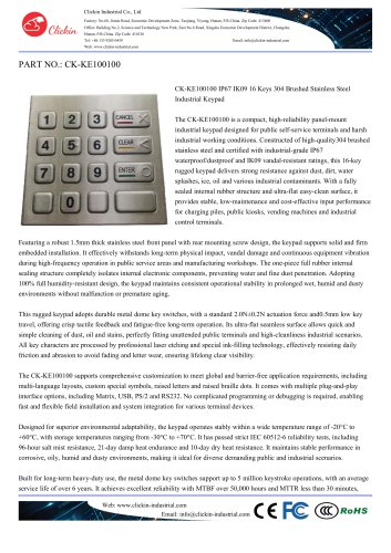 Waterproof 16 keys stainless steel panel mount keypad