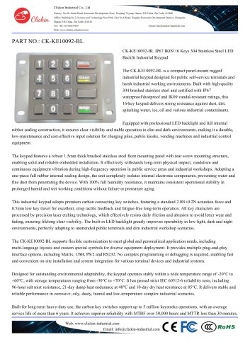 Waterproof 16 keys stainless steel panel mount keypad with backlight