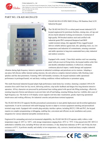 Waterproof 20 keys stainless steel panel mount petroleum keypad with LCD screen