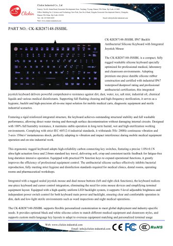 Waterproof Antibacterial silicone rubber keyboard with integrated joystick mouse and backlight