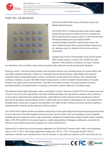 Waterproof Customized 20 keys industrial stainless steel panel mount keypad