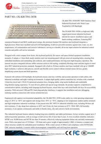 Waterproof Stainless steel backlight panel mount keyboard with integrated trackball mouse