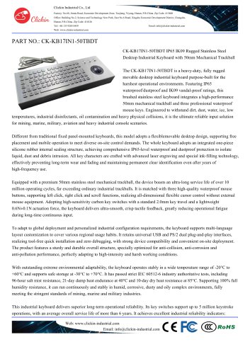 Waterproof Stainless steel desktop keyboard with integrated 50.0mm trackball mouse
