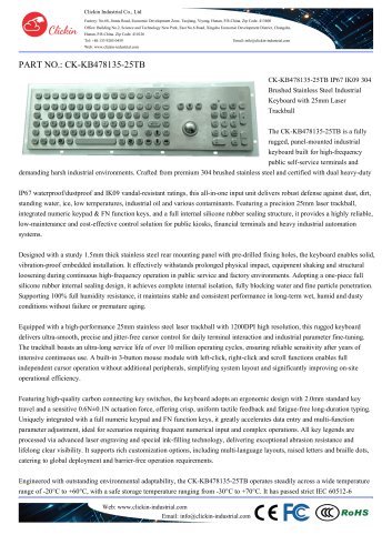 Waterproof Stainless steel panel mount keyboard with integrated trackball mouse