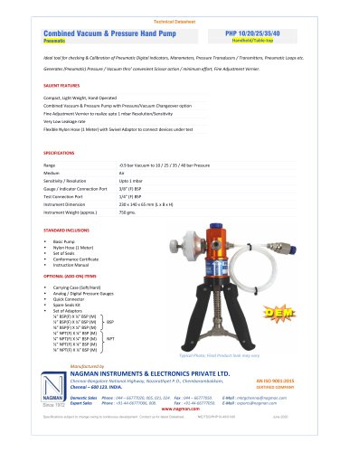 Combined Vacuum & Pressure Hand Pump Pneumatic PHP 10/20/25/35/40