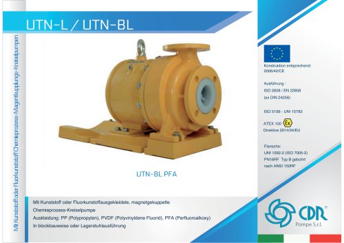 UTN-L / UTN-BL - Lined Magnetic Drive Pump