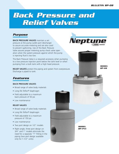 Accessories - Back Pressure / Relief Valves