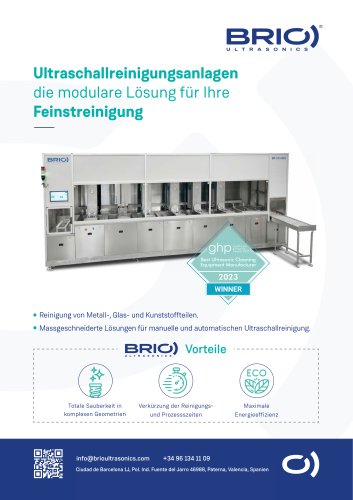BRIO Ultraschall. Hochleistungsreinigungslösungen. Automatische Mehrstufenmaschinen zur Teilereinigung.