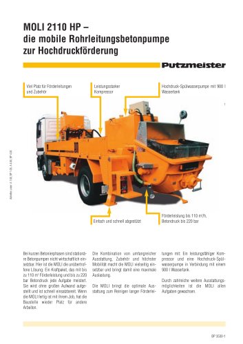 MOLI 2110 HP ? die mobile Rohrleitungsbetonpumpe zur Hochdruckförderung