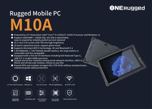 10 inch high performance  i5 i7 Rugged Windows 11 Tablet M10A