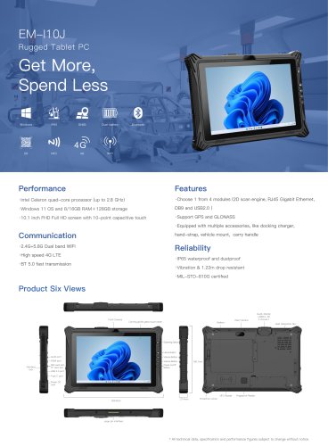 EM-I10J Emdoor Info. 10.1 inch Windows 11 Rugged Tablet 