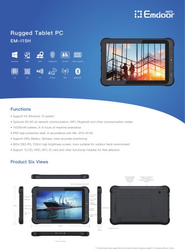 EM-I15H Rugged Tablet PC: Empowering Productivity with Windows 10, Intel Atom x5 Z8350, and Superior Performance