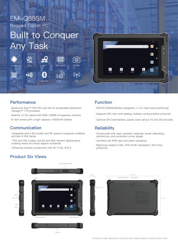 Emdoor Info.EM-Q885M Rugged Tablet PC Specification