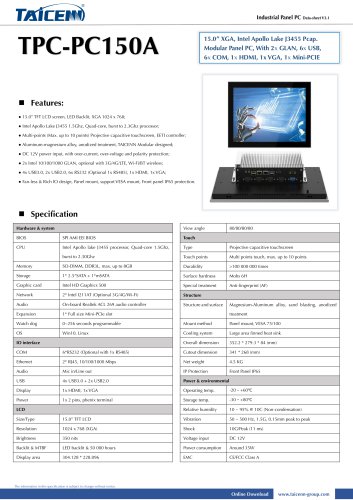 TAICENN/Panel PC/TPC-PC150A