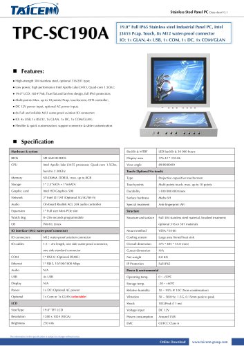 TAICENN/Panel PC/TPC-SC190A