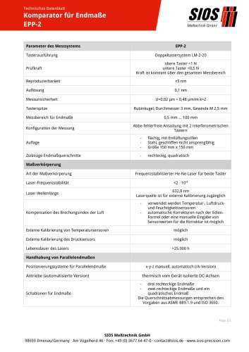 Technisches datenblatt: Endmaßprüfplatz EPP-2
