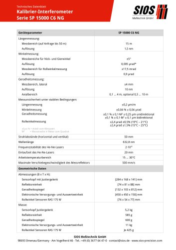 Technisches Datenblatt: Kalibrier-Laserinterferometer SP 15000 C6 NG