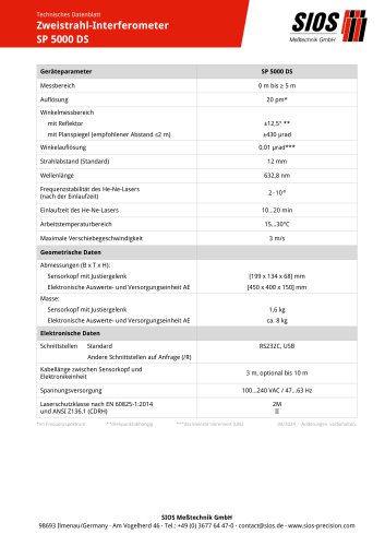 Technisches Datenblatt: Zweistrahl-Laserinterferometer SP 5000 DS