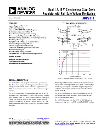 ADP2311:Dual 1 A, 18 V, Synchronous Step-Down  Regulator with Fail-Safe Voltage Monitoring