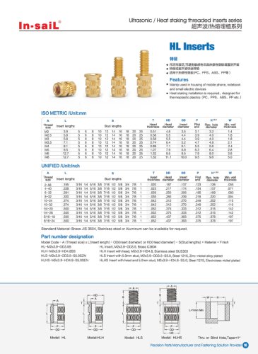 In-saiL heat-staking threaded insert HL series