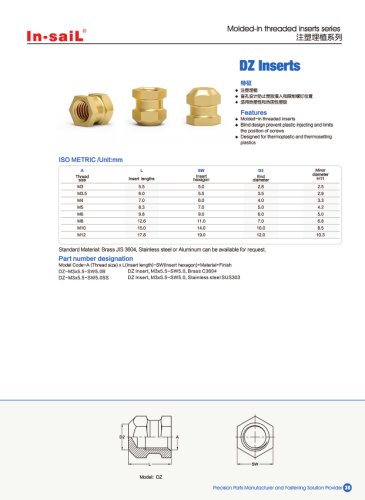 In-saiL mold-in brass insert DZ series