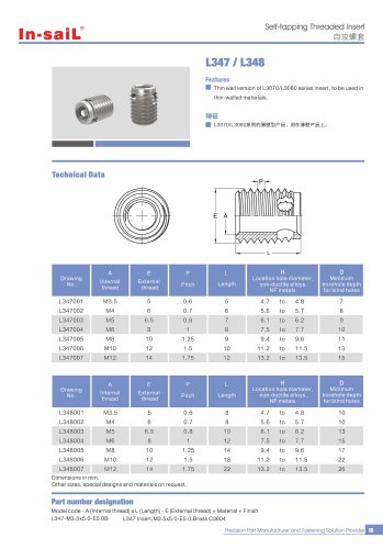 L374 series Thin wall version of L3070/L3080 series insert, to be usedin thin-walled materials.