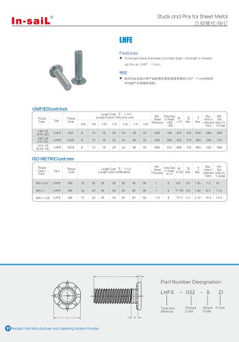 LHFE series Studs with enlarged head diameter have high-strength connection.