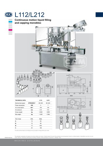 L112/L212 continuous motion liquid filling/capping monobloc