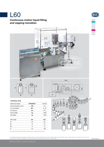 L60 continuous motion liquid filling/capping monobloc