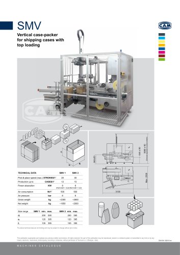 SMV vertical case packer for shipping cases with top loading