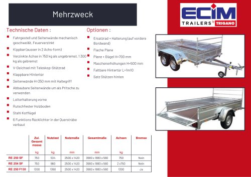 Leichtbau - ECIM Remorques - PDF Katalog, technische Unterlagen