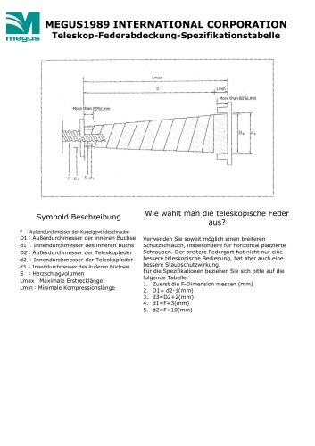 DE-Teleskop-Federabdeckung-Spezifikationstabelle