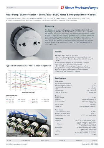 PD 0020B: Gear Pump Silencer Series 500 ml/min - BLDC Motor & IMC