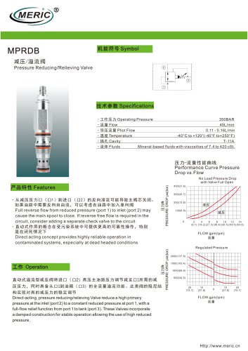 Cartridge pressure relief valve MPRDB series