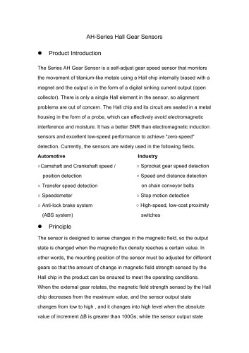 AH-Series Hall Gear Sensors / Camshaft position sensor