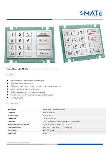 MATE MKA-44N-V1 Kiosk Keypad 16 Keys