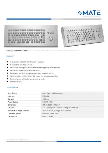 MATE MKA-87-BM Desktop Metal Keyboard with Trackball