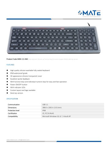 MATE MKB-111-NM Transparent Corded Bilingual Silicone Keyboard