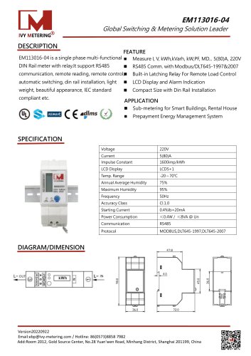 IVY RS485 Smart Meter EM113016-04