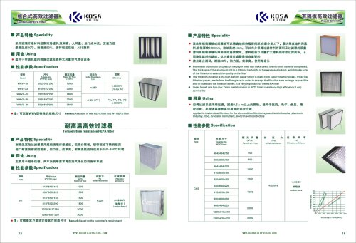 High temperature resistant high efficiency filter -KOSA FILTER