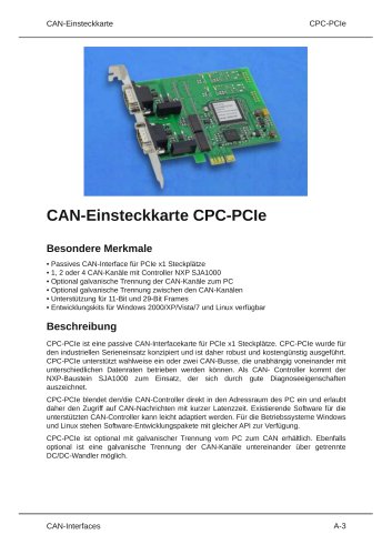 CAN Plug‑In board CPC‑PCIe