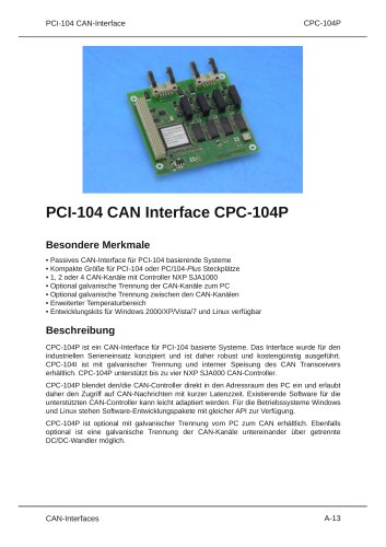 PCI­104 CAN Interface CPC­104P