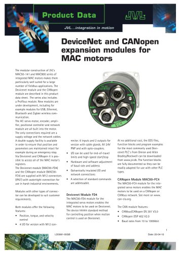 DeviceNet and CANopen expansion modules for MAC motors