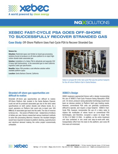 XEBEC FAST-CYCLE PSA GOES OFF-SHORE TO SUCCESSFULLY RECOVER STRANDED GAS